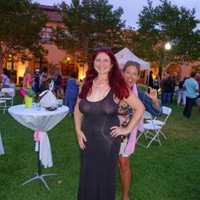 mom in a sheer dress at a cocktail party