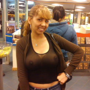 hot wife in see through top in public.